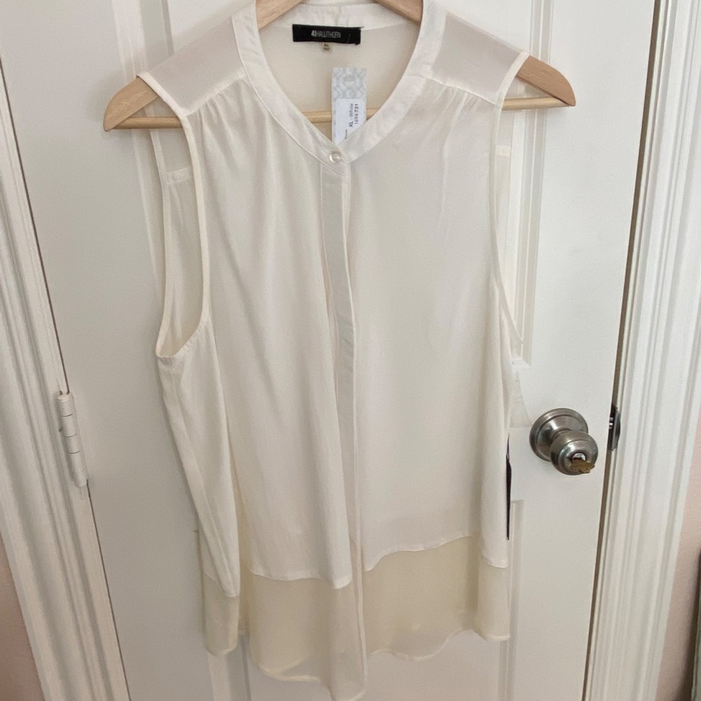 NWT 41 Hawthorn White 100% Silk Blouse Size XL